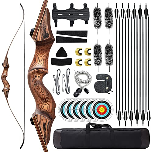 OUBOTER Black Hunter 60 Recurvebogen Set 20-60 Lbs Takedown Sportbogen Bogenschießen Bogen Mit Pfeile Jagd Recurvebogen Für Rechtshänder Anfänger (50LBS)