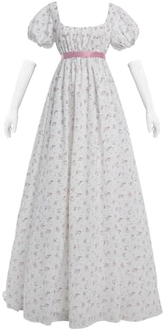 Nuoqi Regency-Kleider für Damen, Blumenmuster, Regency-Kleid, Empire-Taille, langes Teeparty-Kleid
