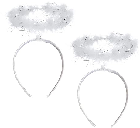 2 Stk Haarreif Heiligenschein weiß,Engels flügel Kostüm,Federn mit Heiligenschein und Zauberstab,Haarreifen Engel,Christkind,das perfekte Accessoire für Halloween Karneval Cosplay Party Fasching