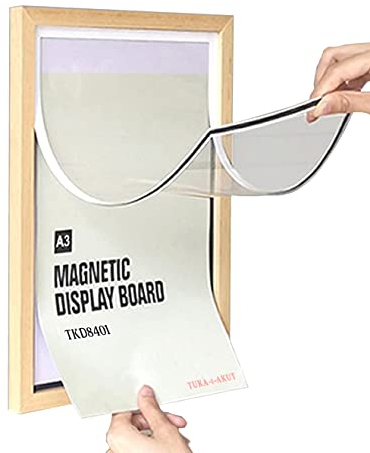 TUKA A3 Wechselrahmen Holz Natur mit Magnetverschluss, Acryl Info-Rahmen Plakatrahmen Posterrahmen Bilderrahmen, Magnetrahmen Aufklappbar, Flexible Präsentation Schnelles Wechseln TKD8401-A3-1X