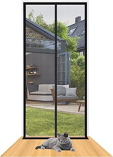 Cat Screen Door Net Plastic Curtain Door Easy Install Thickened Pet Door Mesh Screen Zipper Screen Door With Hook And Loop Tape Door Screen Mesh For Doorways Bedroom Kitchen Patio ( Color : Black , Si