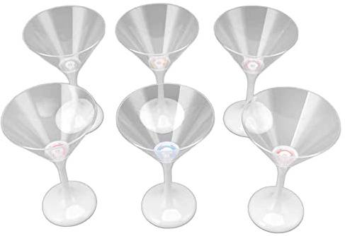 6Pcs Martini Glasses, 210ml Plastic LED Glasses, Light Up Flashing Water Cup, LED Cocktail Glasses with Stem Party Prop Glow Cup