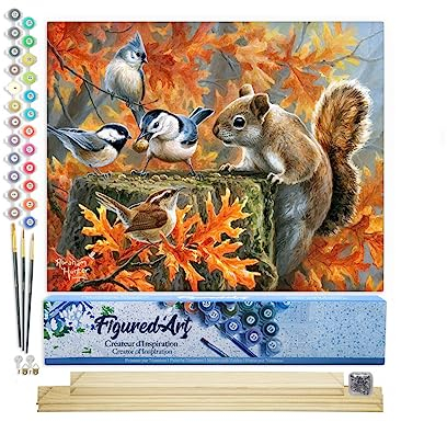 Figured'Art Malen Nach Zahlen Erwachsene Mit Rahmen Verspieltes Eichhörnchen - Paint by Numbers Basteln DIY Bastelset 40x50cm Mit Keilrahmen (nicht gespannt)