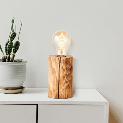 Lightbox Tischlampe mit 15 cm Höhe - Boho Tischleuchte mit Schalter - 15 cm Höhe - Ø 10 cm - E27 Fassung - max. 25 W - aus Holz - in gebeiztem Kiefer/Braun