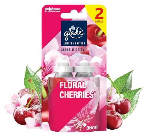 Glade Sense & Spray Air Freshener Refill, Motion Activated Automatic Room Spray and Odour Eliminator for Home, Floral Cherries, Duo Pack (2 x 18ml)