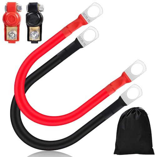 ZOESURE 2 Pièces Onduleur Batterie Câble, 35mm² 2AWG Cable Batterie Voiture, 30cm Cable Batterie, Câble Batterie en Cuivre de Voiture avec 2 Bornes Batterie pour Auto, Camion, Solaire(Rouge et Noir)
