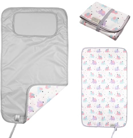 Hamur Home Tragbare Wickelunterlage Wasserdichte 40 x 70 cm Wiederverwendbare Baby Wickelauflage Maschinenwaschbar für Unterwegs Wickel Clutch (Elephant)