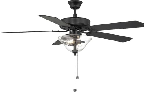 Savoy House M2019MBKRV Meridian Traditional Clear Seeded Glass 52 Ceiling Fan with Pull Chain, 2-Light 18 Total Watts, Matte Black