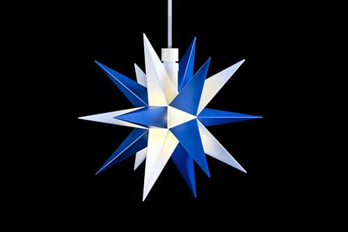 Sterntaler Dekostern | Weihnachtsstern Mini-Stern | Kunststoff | 18-Zacker | Weiß/Blau | 12cm | Innen | LED | Batterie | mit Timer
