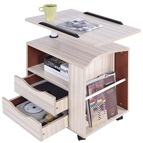 Rollbarer Laptop-Tisch, Verstellbarer Höhenwinkel Und Schreibtisch-Notebook-Ständer, Kippbare Tischplatte, Sofa-Seitenbettwagen, Tragbar, Mit Rollen Über Dem Bett (Natur)