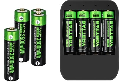Coolifepro Akku Ladegerät mit 8 x 1.5V AA Lithium Akkus(3500mWh, für Li-ion Lithium AA AAA Wiederaufladbare Batterien Auch, Batterie Ladegerät hat Mehrere Garantien, Sicher und Langlebig