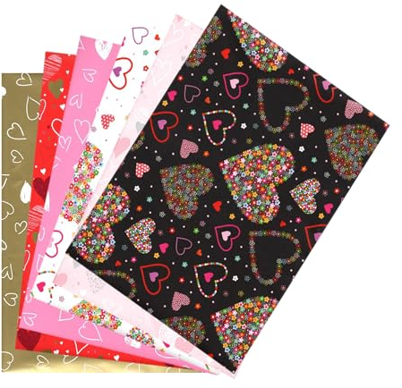 ARKRAFT Geschenkpapier Set 6 Blatt Format 90 x 65 cm Design Herz rot weiß schwarz rosa gold zum Valentinstag Jahrestag (Valentinstag)