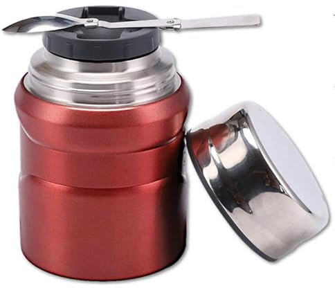 Northern Luxe Multi-Purpose Hot/Cold Thermal Food Flask 495ml Stainless Steel Insulated BPA Free Double Walled Vacuum Soup Container with Folding Spoon for School, Office, Travel, Camping (Red)