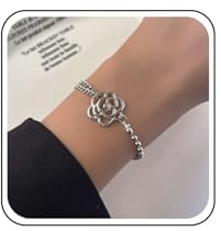 Inateannal Braccialetti Fiore Boho Palla Perline Bracciali Catena Grande Fiore Rosa Bracciali Catena Argento Vuoto Bracciali Fiore Gioielli Per Le Donne E Le Ragazze