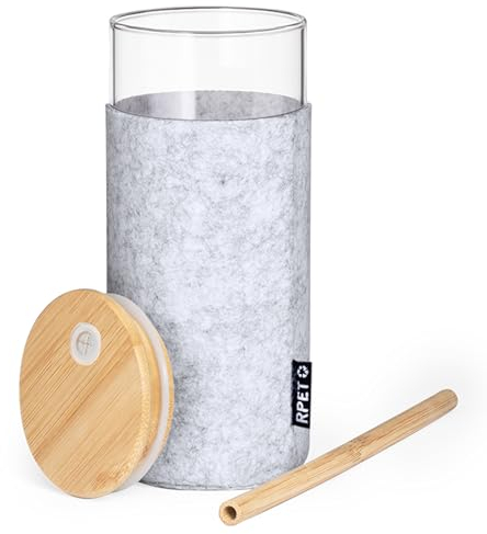 noTrash2003 Vaso reutilizable Coffee to Go Cup Smoothie Zumo Café Café Helado de Vidrio Borosilicato Bambú y Reciclado PET con 450 ml, 100-6066