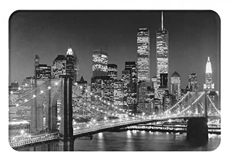 AUBKFELD New York bedruckte Fußmatte, 60 x 40 cm, Flanell, rutschfeste Bodenmatte, Teppich für Hauseingänge und haustierfreundliche Räume, J562C2451