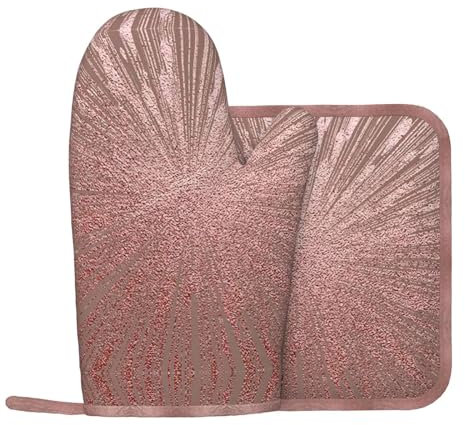 PULaif Rose Gold Pink Oven Mitts and Pot Holder 2-Piece Set,for Cooking Barbecue, Pot Lid, Microwave,Heat-Resisting