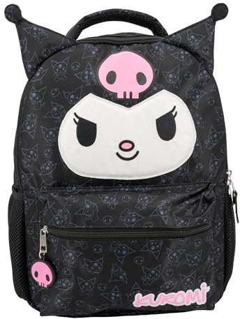 AI ACCESSORY INNOVATIONS Hello Kitty Kuromi Backpack for Girls, Sanrio Kawaii Bookbag, 16 Inch Anime School Bag with 3D Features, Black, Black, L, 16 Backpack