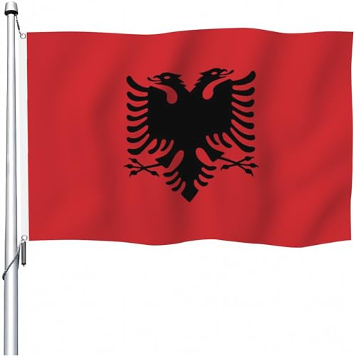 Aoihraan Drapeau Albanais 30x45cm Double Face Drapeau Albanais Extérieur Célébration Maison Jardin Porche Fête Décoration Drapeau Avec 2 Anneaux Solides Machine De Précision Couture