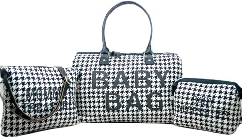 babysi kids club Baby Bag 3 Set Exklusiv Kliniktasche Geburt,Große Baby Diaper Bag Tasche,Sporttasche Damen,Reisetasche Baby,Mommy,Damen, Wickeltasche, Verstellbare (Crowbar Pattern1)