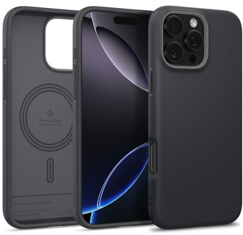 Caseology Nano Pop Mag for iPhone 16 Pro Case [Soft & Dust Free Material] Magnetic Military Grade Drop Protection Side Grip Patterns Case Cover for iPhone 16 Pro - Black Sesame