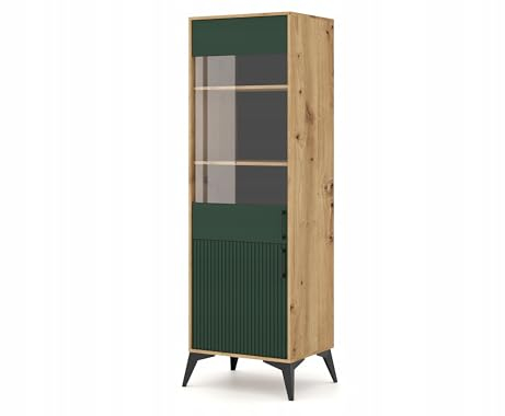 Grün Vitrine Hoch 197 Glas Metall Eiche Front MDF