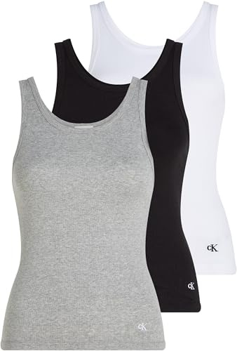 Calvin Klein Damen 3er Pack Tank Tops Scoop Neck Cotton mit Rundhalsausschnitt, Mehrfarbig (Black/White/Grey Heather), XL