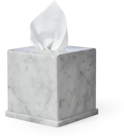 HAMAKAWA Kosmetiktücherbox aus Naturmarmor, Tissue Box Cover, Carrara Weißer Tissue Organizer 15 x 15 x 14,5 cm, Schwere Dekorative Steinbox für Wohnkultur, Küche, Bad, Schlafzimmer