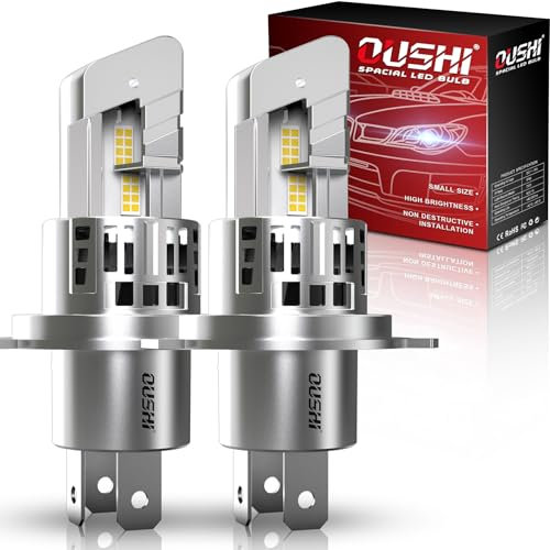 OUSHI Lampadine H4 LED, 600% 6500K Bianco Xenon 1:1 Mini Lampadine H4 LED con Ventola 20000LM Lampadina 9003 HB2 Auto Moto Luce Abbagliante e Anabbagliante Sostituzione Kit (2 Pezzi)