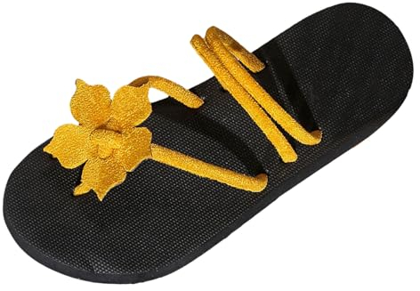 Generisch Shower Shoes Damen Elegant Slides Für Strand Fußbett Strand Schuhe Slim Crystal Glamour Mit Blumen Badelatschen Sandalen Sommer Flache Zehentrenner Sandaletten Bohemian Flip Flops Mädchen
