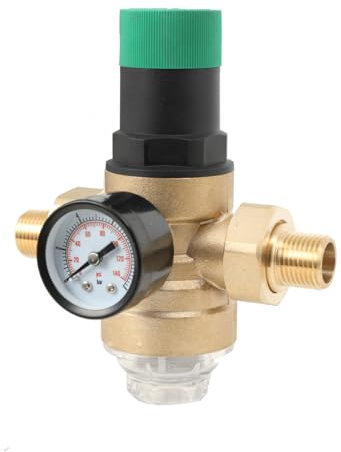 Cozyel Druckminderer Wasser 1/2 Zoll, Wasserdruckminderer Mit Wasserdruckmesser Und Mesh Filter, Wasser üBerdruckventil Aus Messing zur Regulierung des Wasserdrucks, DN15 Druckregler für Trinkwasser