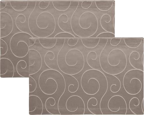 Erwin Müller Tischset im 2er-Pack, Platzset Oberhausen, Damast Ranken Taupe Größe 35x50 cm - pflegeleicht, bügelleicht, mit Kuvertsaum