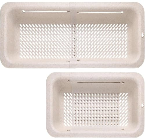 LASSHSWA Zusammenklappbares Sieb für Küche, über der Spüle, Siebkorb für Küche, Obst, Nudeln, Lebensmittel, Sieb, erweiterbar, Kunststoff, BPA-frei (Strohhalm)
