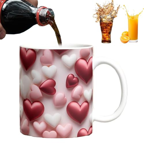 Taza de café de cerámica - Taza de café del día de San Valentín de 350 ml, agarre cómodoTaza de San Valentín | Taza de café con diseño de corazón con asa, taza de té, taza de bebidas, apta para lavava
