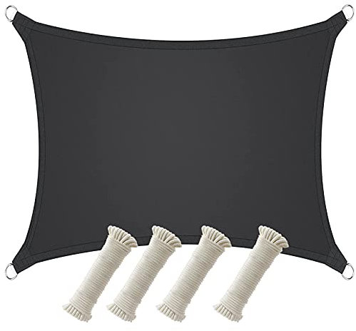 Sonnensegel, wasserdicht, rechteckig, für Garten, mit Gratis Seil, Schwarz, 5 x 6 m