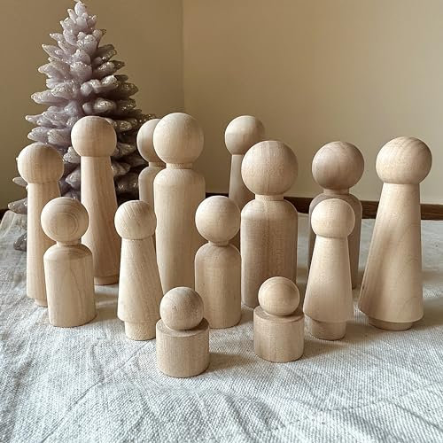 14 Holzmännchen Familie Figuren Holz Naturbelassene Holzfiguren Basteln Bemalen & DIY-Projekte Für Familien Kinder & Kreative Dekoration