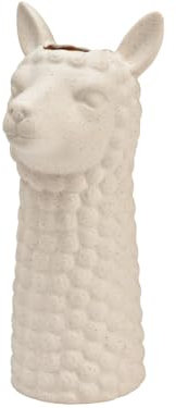 Vase Alpaka-Kopf Sand-Finish Optik Blumenvase aus Keramik- Weiss (Alpaka - H27cm)
