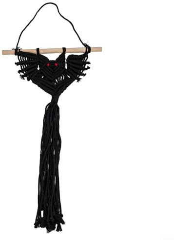 Bat Figure Plant Pot Hanger,Handmade Bat Wall Hanging Tapestry Cotton Woven Bohemian Wall Art For Living Room Indoor Outdoor Decoration (This is the figure black short)