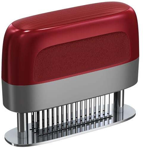 Hogance Fleischzartmacher mit 100% Edelstahl-Nadelklingen, Küchenhelfer/Steaker Fleischzartmacher, Kochutensilien-Meat Tenderizer für Steak, Huhn, Schwein, Fisch, BBQ, Rot