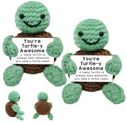 Audasi 2 Stück Lustige Positive Schildkröte Geschenke, Emotionelle Unterstützung Schildkröte Mini Hand Gestrickt Critters Tier Cute Stuff Schildkrötes Schreibtisch Dekor Inspirative Geschenke
