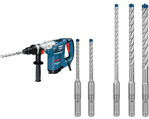 Bosch Professional Bohrhammer GBH 4-32 DFR (inkl. Handwerkoffer) + 5x Expert SDS plus-7X Hammerbohrer Set (für Stahlbeton, Ø 5-10 mm, Zubehör Bohrhammer) | 5 Stück (1er Pack)