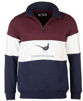 Rydale Mens Striped Embroidered Sweatshirt Men Country Jumper Sweater Fleece (UK, Alpha, XL, Regular, Regular, Pheasant Navy/White/Wine)