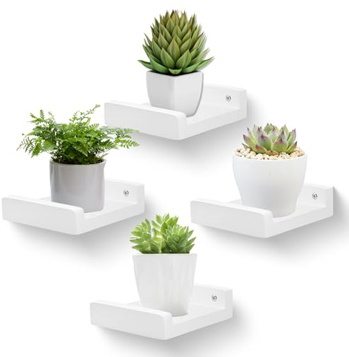 FURAOMEILI Kleines Schweberegal,Mini-Wandregale mit Rand,Ablageleiste,Lautsprecherregal,4er-Set für Bilderrahmen Pflanzen Deko für Wohnzimmer Küche Schlafzimmer,Holz,13cm Weiß