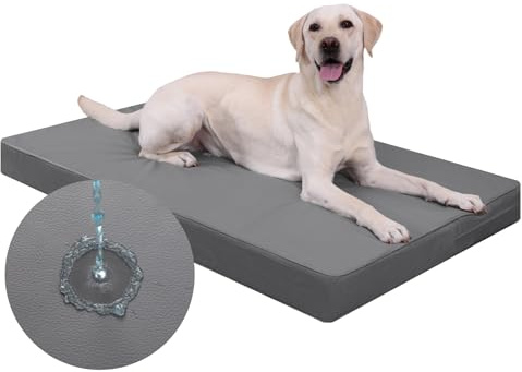 Orthopädisches Hundebett Grosse Hunde, Wasserdicht Kunstleder Hundekissen | 111x81cm, Abnehmbare Hundematratze für große Hunde, Komfortable & Kühlende Hundematte für Innen- und Außenbereich, Grau