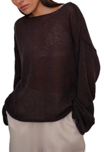 LIEROLYE Pull En Maille Transparente Pour Femme, Sweat Oversize Léger Et Transparent, Pulls Décontracté À Manches Longues Et Ajouré