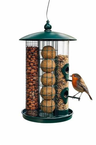 DIVCHI Large Heavy Duty Squirrel Proof Bird Feeder For Wild Seed Feed Mix Outdoor Garden Use - With Strong Metal Cage To Deter Squirrels & Large Birds (Green)
