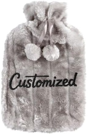 Personalised Hot Water Bottle with Embroidered Name/Text Fluffy Hot Water Bottle with Soft Plush Cover Pain Relief for Back Neck and Shoulders Great Gift (F)