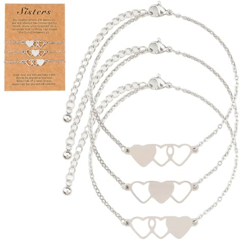 CEJAS 3 Stück Freundschaftsarmband für 3 mit Herz-Anhängern - BFF Armband für Mädchen & Damen - Ideales Geburtstagsgeschenk für die beste Freundin(Silber)