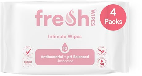 FreshWipes Unscented Intimate Hygiene Wipes 4 Pack (40 Wipes) - Gentle Cleansing Wet Wipes for Women & Men - Odour Removing & pH Balanced for Sensitive Skin - Dermatologically Tested