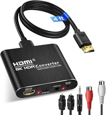 avedio links HDMI Audio Extractor, 8K@60Hz hdmi zu Optical Toslink SPDIF + 3,5mm AUX Stereo, HDMI ARC/eARC audio Converter Adapter Splitter Unterstützung HDCP2.3 Digital PCM DTS 5.1